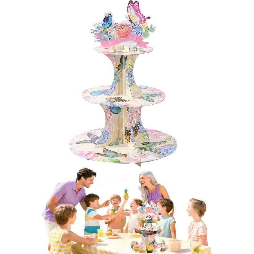 3 Tier Butterfly Cupcake Stand,Suitable for Butterfly Themes – Easy to Assemble& Reble(1Butterfly)