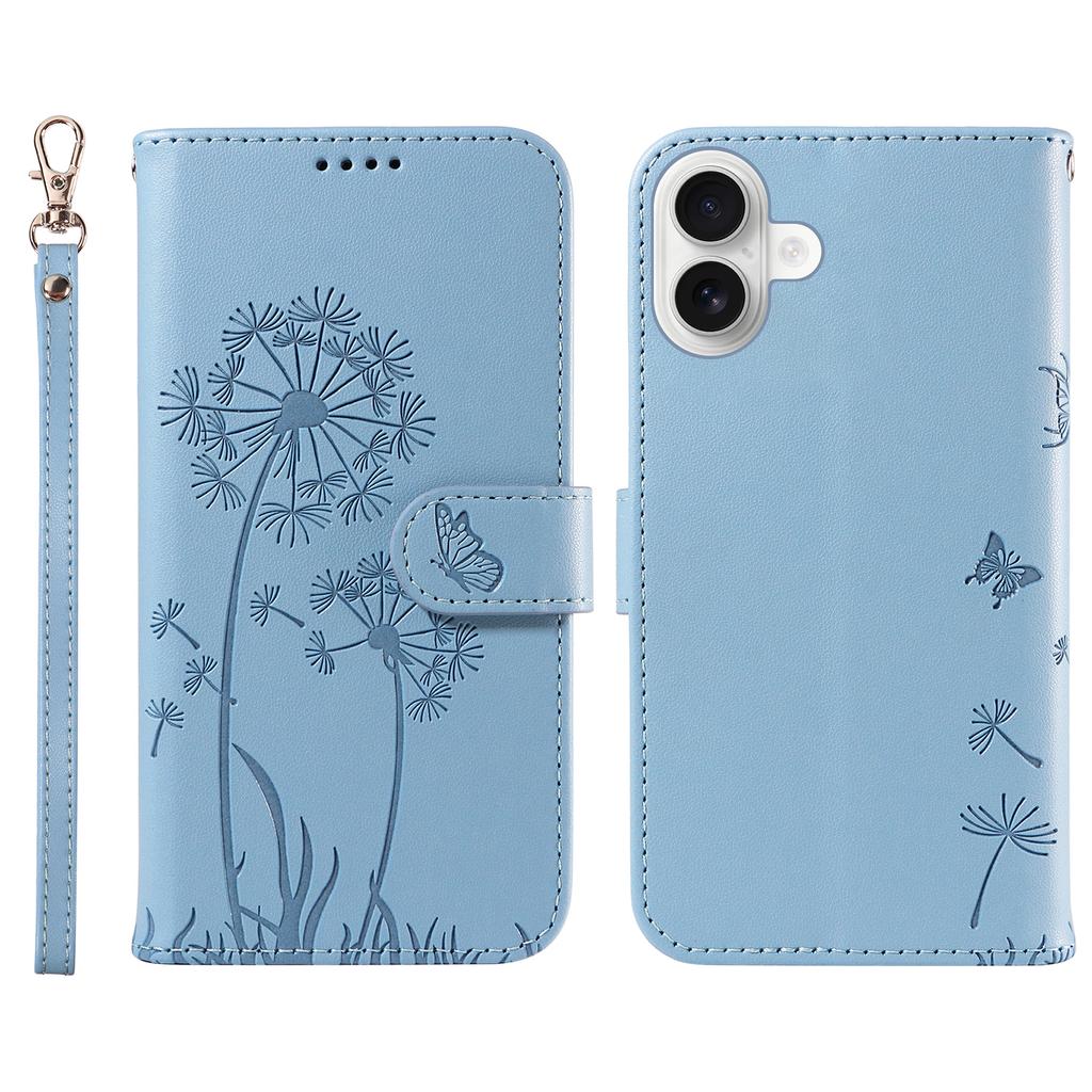 For iPhone 16 Plus Leather Case Wallet Phone Cover Dandelion Imprint