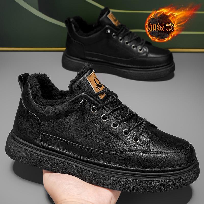 Herrenschuhe mit einem Pedal Winter Arbeit Schwarz Freizeit Lederschuhe wasserdicht Herren Samt Thermobaumwollschuhe Stiefeletten