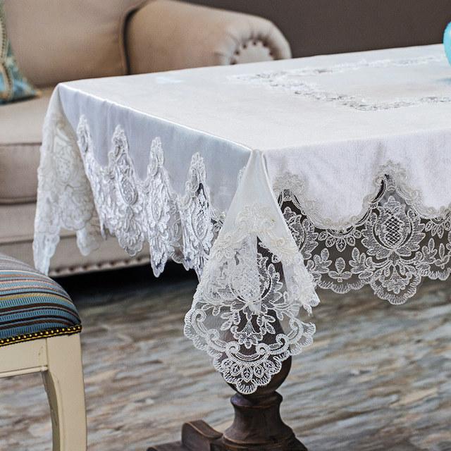Luxury Lace Velvet Tablecloth Rectangular Soft Square Coffee Dining Table Cover Party Solid Color Kitchen Home Decor European