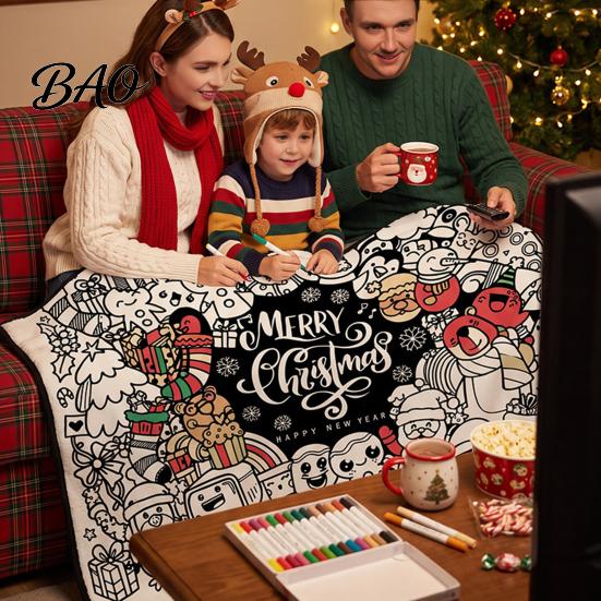 Christmas Art Crafts for Children DIY Coloring Blanket Kids Adults, Color Your Own Throw Blanket, 39.4" x Holiday Party Activities Groups 55.1"