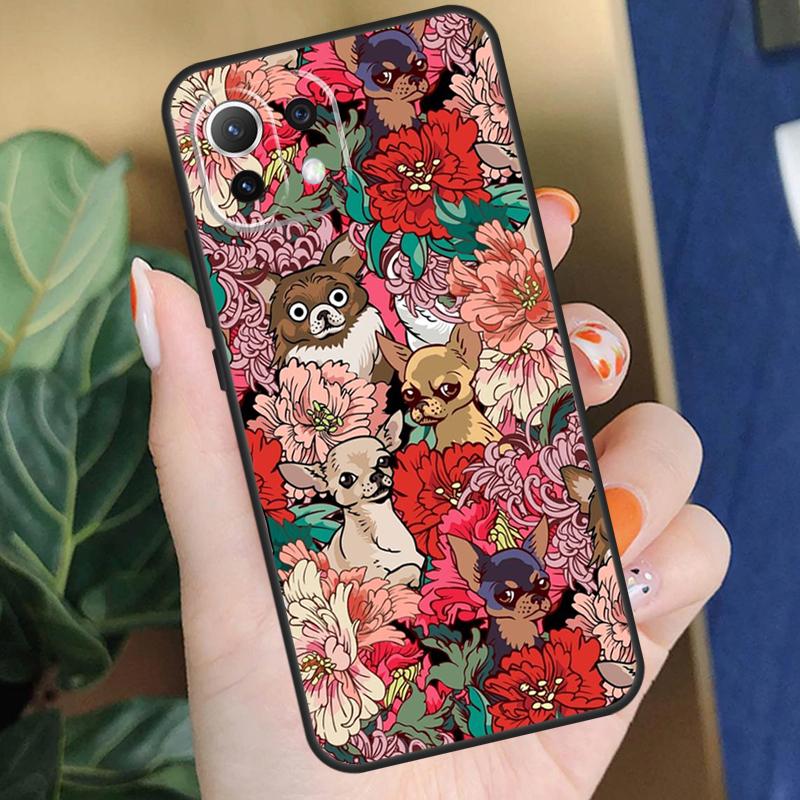 Chihuahua Face Floral Dog Case For Xiaomi 15 14 Ultra 13T 14T 15T Pro 17 Pro Max POCO X7 Pro X5 X6 F5 F6 F7 F8 Coque