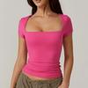 Women's Summer Short Sleeved Square Neck Sexy Slim Fit T-shirt