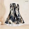 Plus Size Women Square Neck Long Sleeve Blue White Printed A Line Dress With Belt