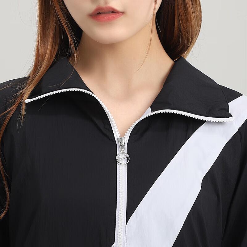 Nike Roupa Esportiva Logo Swoosh Vintage Esportiva Gola Alta Estampada Jaqueta Corta-vento Tecida Primavera Jaquetas Femininas Preto CV8659-010