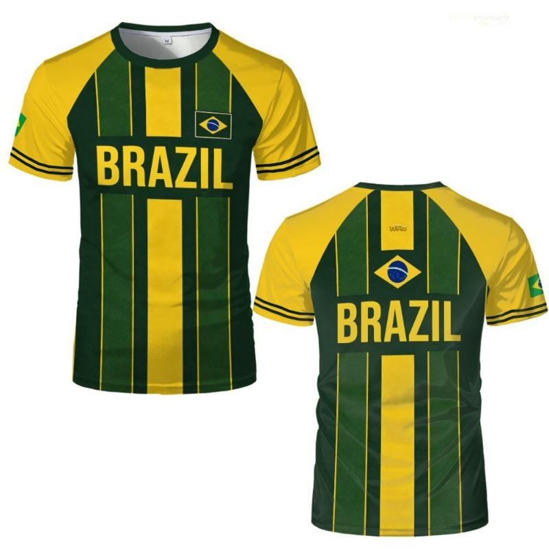 Brasilianische Stil Gedruckte Fußball T-Shirts Herren und Damen Sport Schnelltrocknendes Trikot Brasilien Flagge Grafik Kurzarm Tees