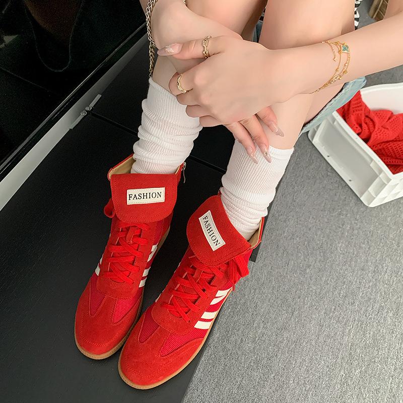 High-top Catwalk Boxing Boots Summer New Retro Striped Mesh Breathable Casual Sneakers Ins Tide