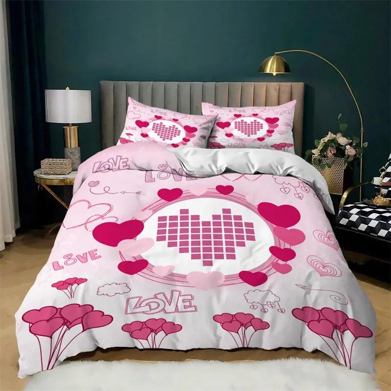 Love Heart Soft Duvet Cover Set Microfiber Bear Warm Comforter Cover Soft Romantic Beding Sets Valentine's Day For Young Girls Women Rom Decor