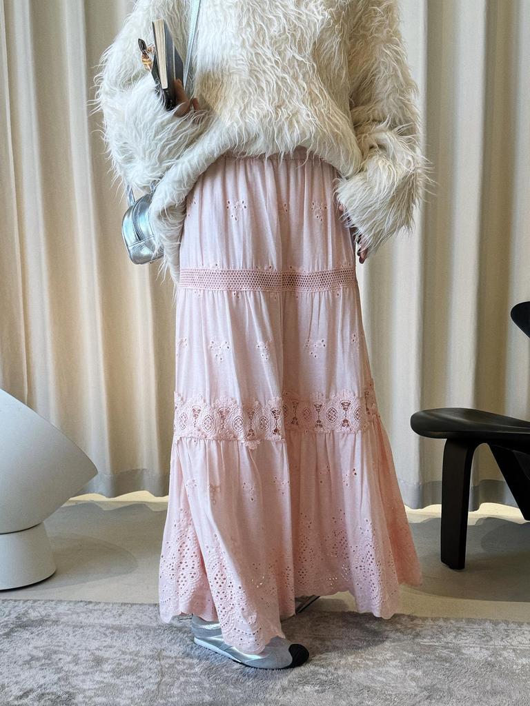 Spring Bohemian Romantic Lace Petal Patchwork Midi Skirt