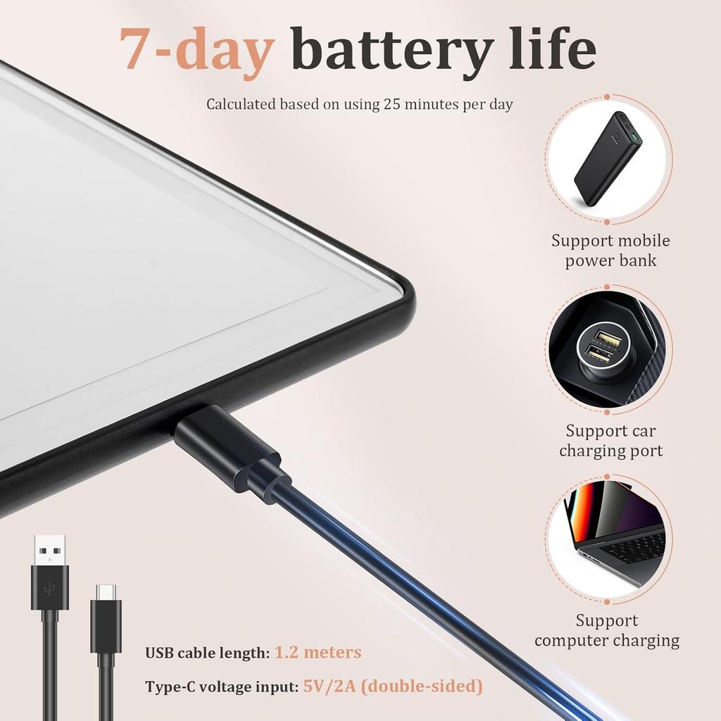 Car Sun Visor Vanity Mirror,60 LEDs Light &3 Light Mode,USB Rechargeable Sun Visor Vanity Mirror Dimmable Touch Screen Cosmetic Makeup Mirror