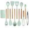 Silicone wooden handle kitchenware set 12-piece set High temperature resistant non-stick pan Scoop clip Kitchenware bucket Baking utensils