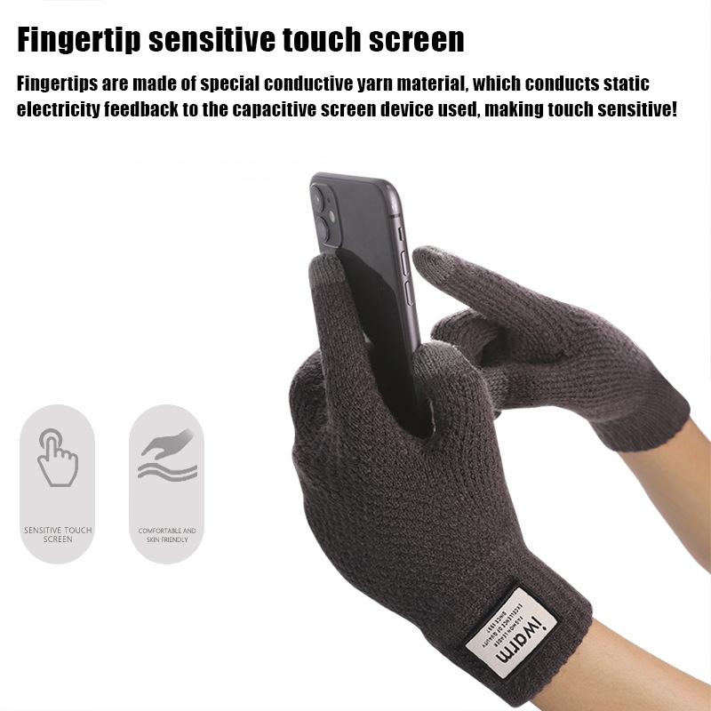Men'S And Women'S Knitted Touch Screen Gloves Winter Outdoor Cold Protection Warm Plush Jacquard Gloves