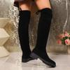 Fashion 2024 Winter High Quality Women's Boots New Fashion Round Toe Solid Color Square Heel Suede Lace Up Women's High Fashion Boots