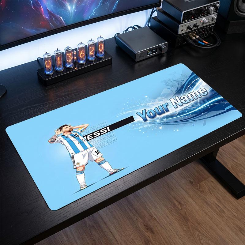 Tappetino per Mouse Grande Personalizzato Lionel Messi, Stampa Testo Nome Personalizzato, Tappetino da Scrivania Antiscivolo con Logo Calcio, Regalo per Gamer