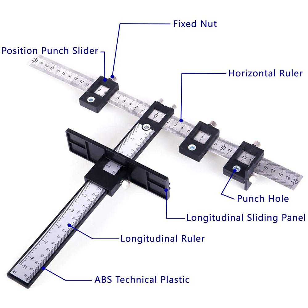 Punch Locator Tool,Adjustable drill Template Guide Tool, Drilling Holes for Installation of Doors Drawer Handles Knobs Pull