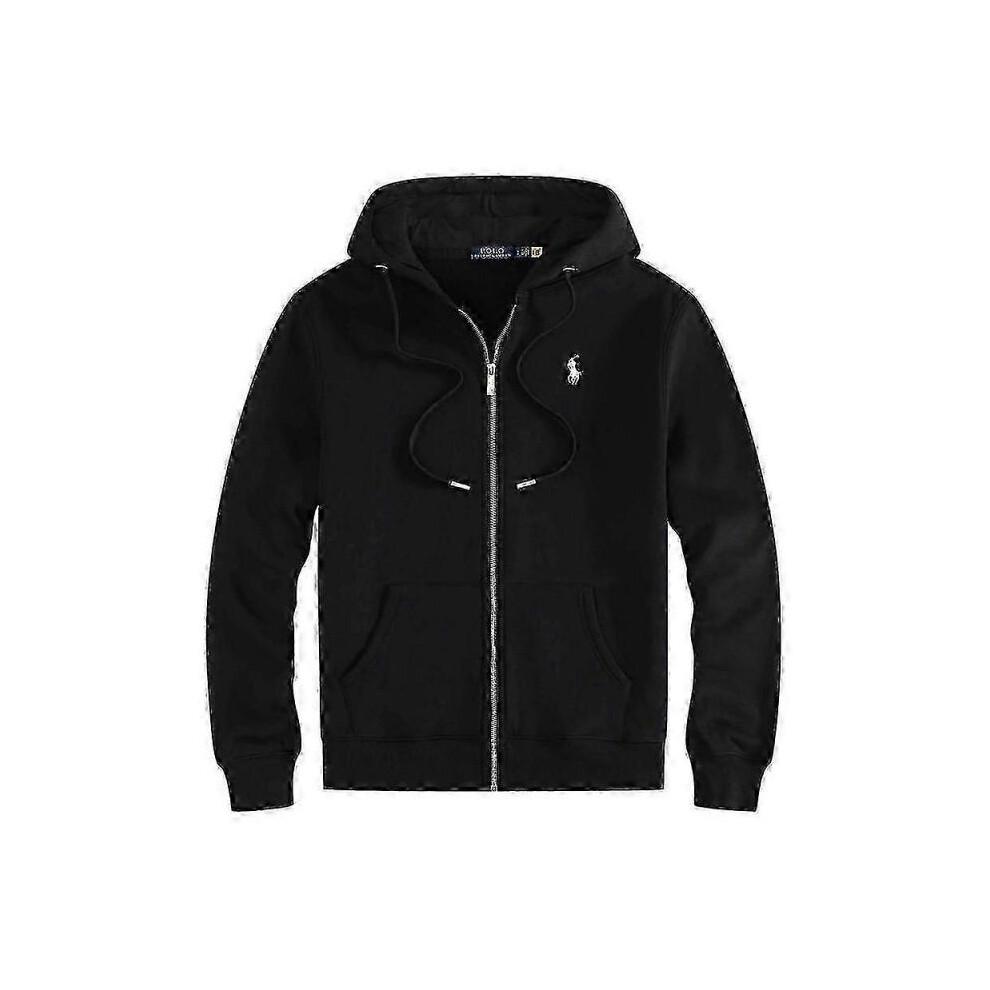 (L, Schwarz-Weiß-Label Hoodie)Herren Stickerei Polo Hoodie Set mit Fleecejacke und Strickjacke