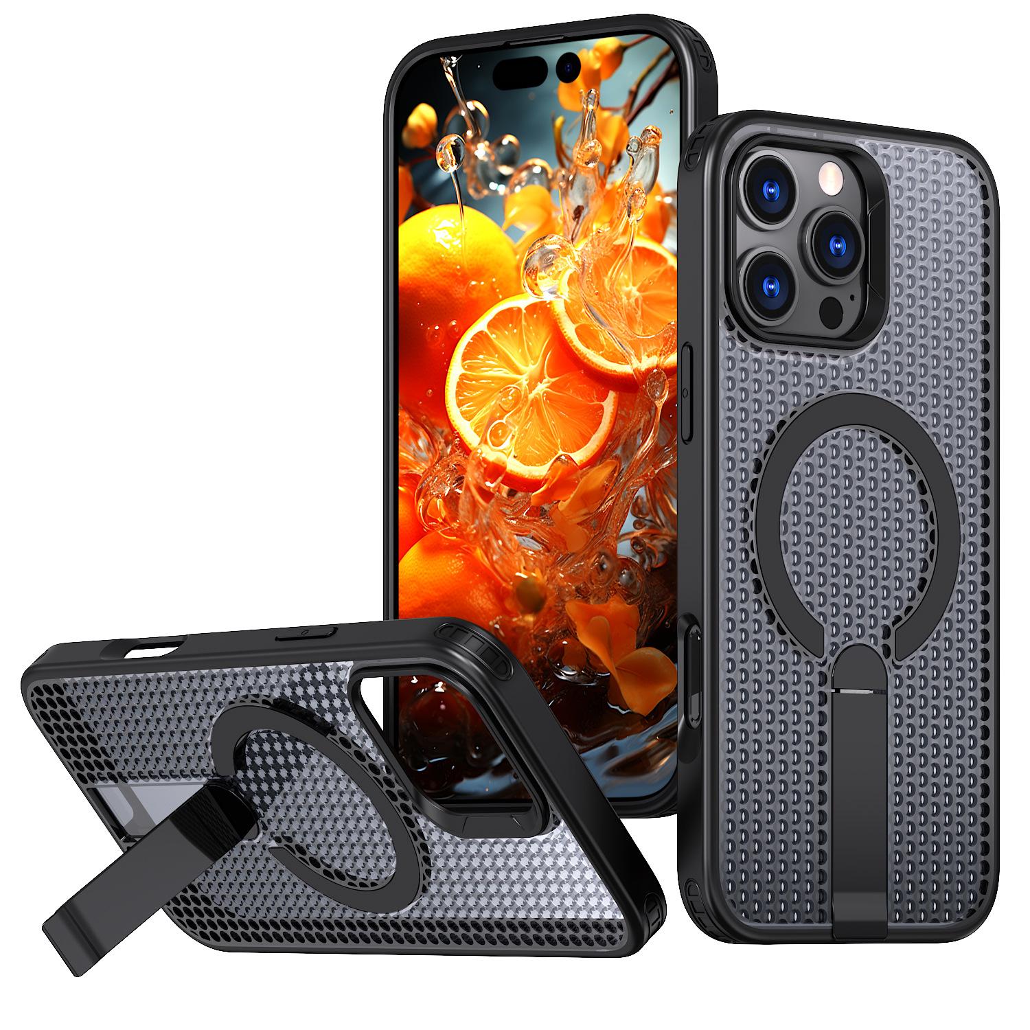 

New for Apple 17 Phone Case Magnetic Vertical Bracket Honeycomb Pattern Heat Dissipation Anti Drop for IPhone 16E Case For iPhone15