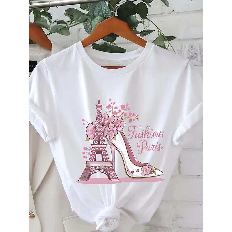 

Unisex Fashionable Eiffel Tower and High Heel Pattern T-shirt L