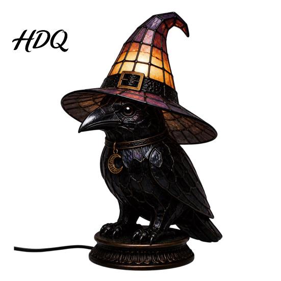 Halloween Room Decor Witch Hat Lamp Stained LED Light Table Lamp with Warm Glow Gothic Reading Nook Night Light for Bedroom Mantel Bookshelf
