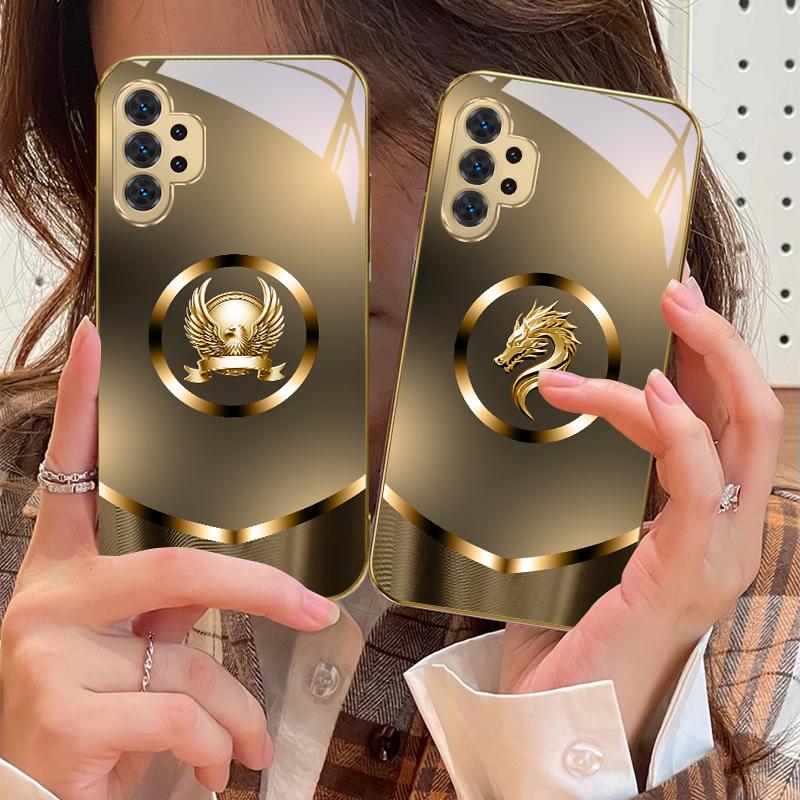 Circular golden eagle For Samsung A 31 32 A33 A34 35 14 A15 13 A16 25 A26 50 52 53 54 55 56 70 71 72 73 Golden glass phone case