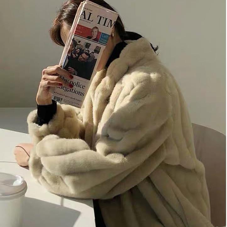 Autumn and Winter New Imitation Mink Fur Jacket Women's Long Plush Stand-up Collar Imitation Mink Loose