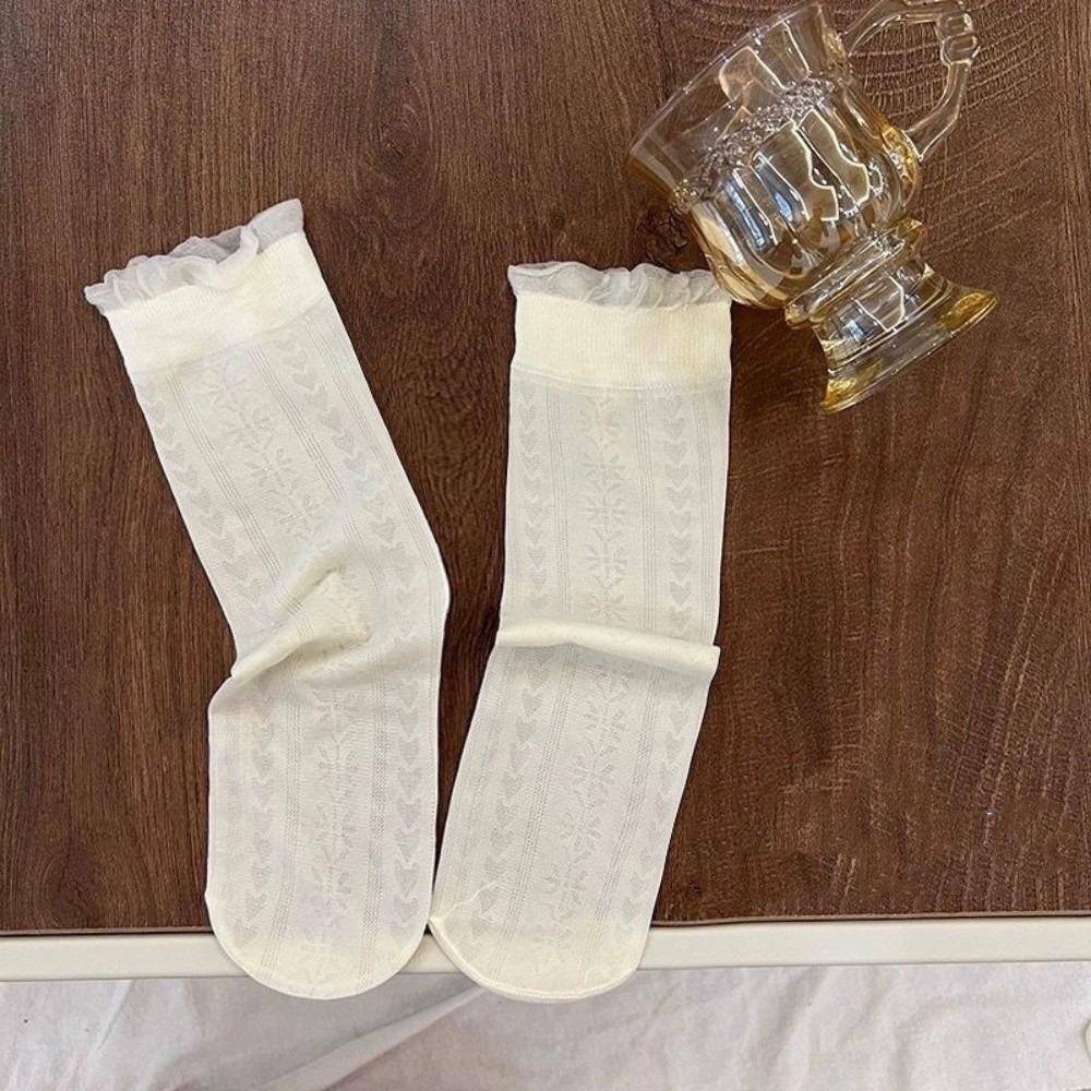 Breathable Mesh Thin Socks Ruffled Edge Ultra-Thin Socks Sweet Lace Transparent Socks Women Love