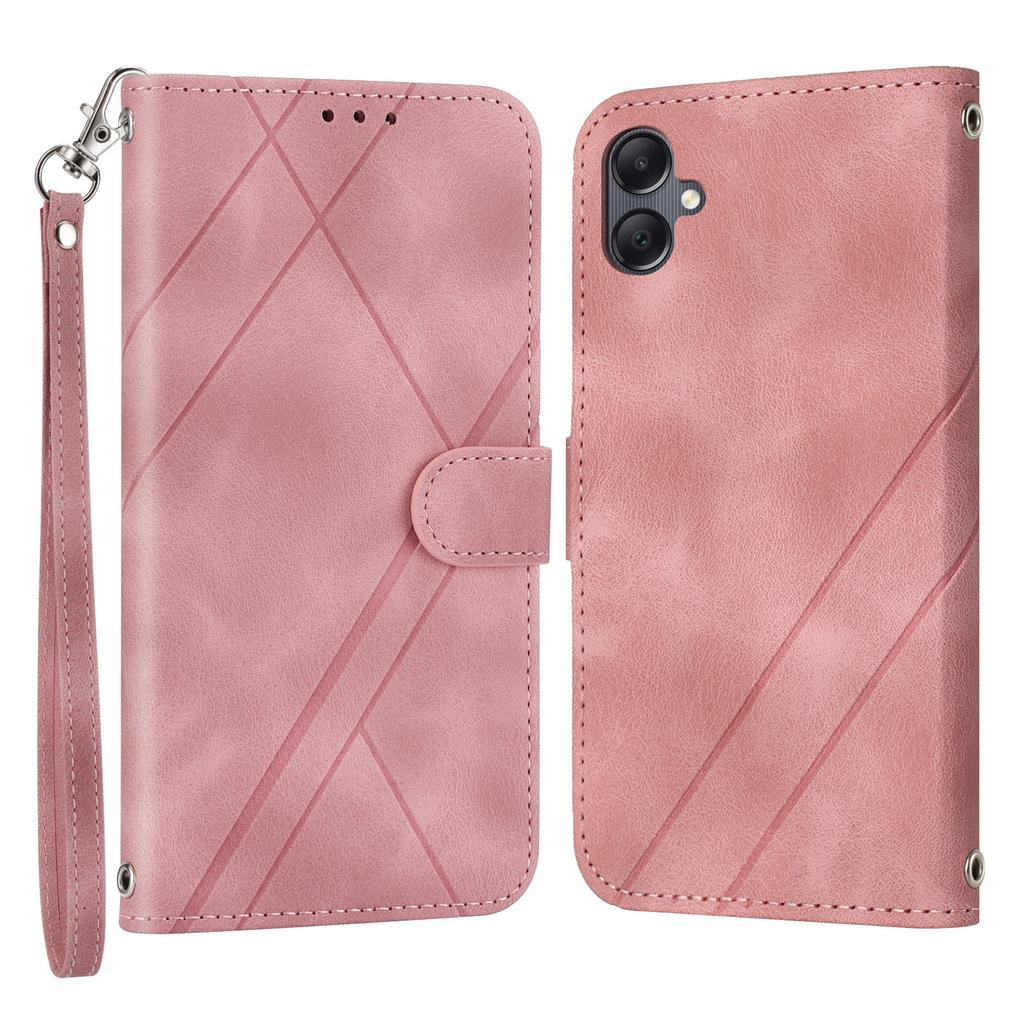 For Samsung Galaxy A07/A06 4G/5G Case Imprinted Line Leather Phone Cover with Handy Strap