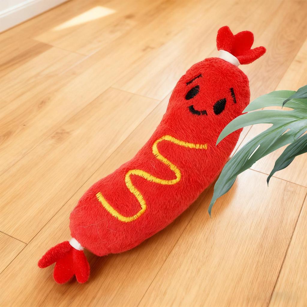 Hot Dog Squeaky Dog Toy Durable Plush Chew Toy with Sound Teething & Interactive Play for Puppies, Indoor Fetch & Bonding Time