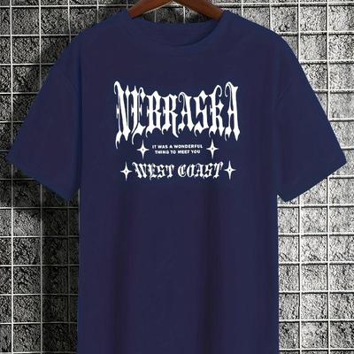 Nebraska West Coast Gothic Textprint T-Shirt, Weich, Atmungsaktiv & Farbecht, Klassische Passform für den täglichen Freizeitgebrauch