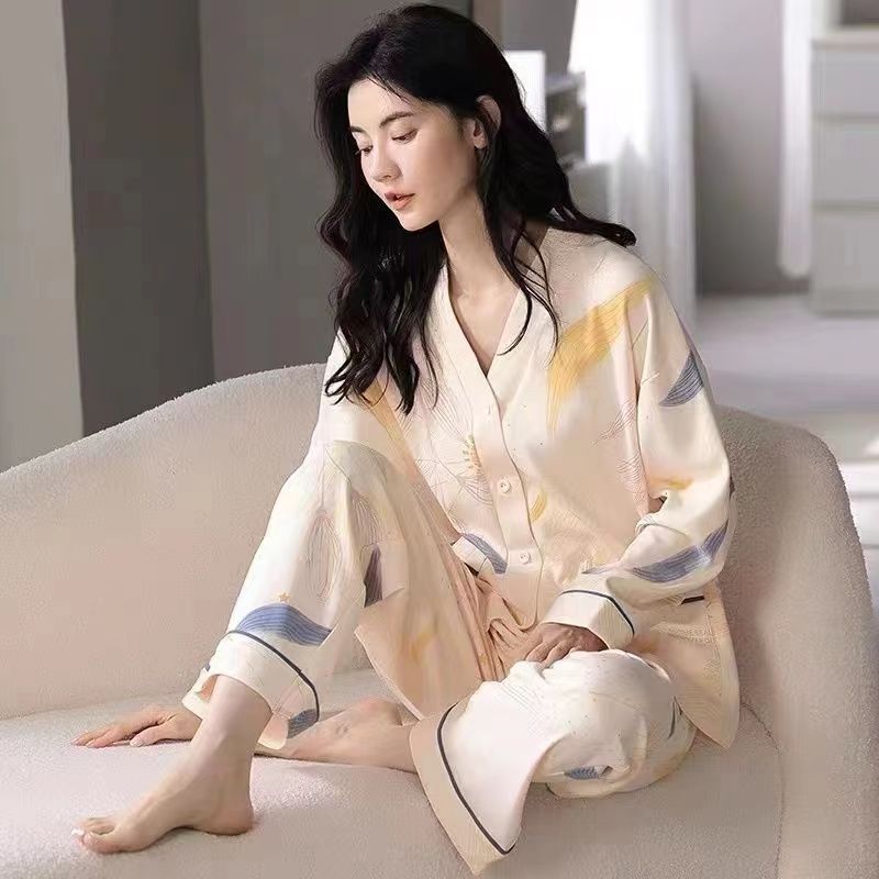 Pajamas for Women Spring and Autumn Pure Cotton Long-sleeved Middle-aged Mothers Oversized Loose Home Clothes Home Clothes Set