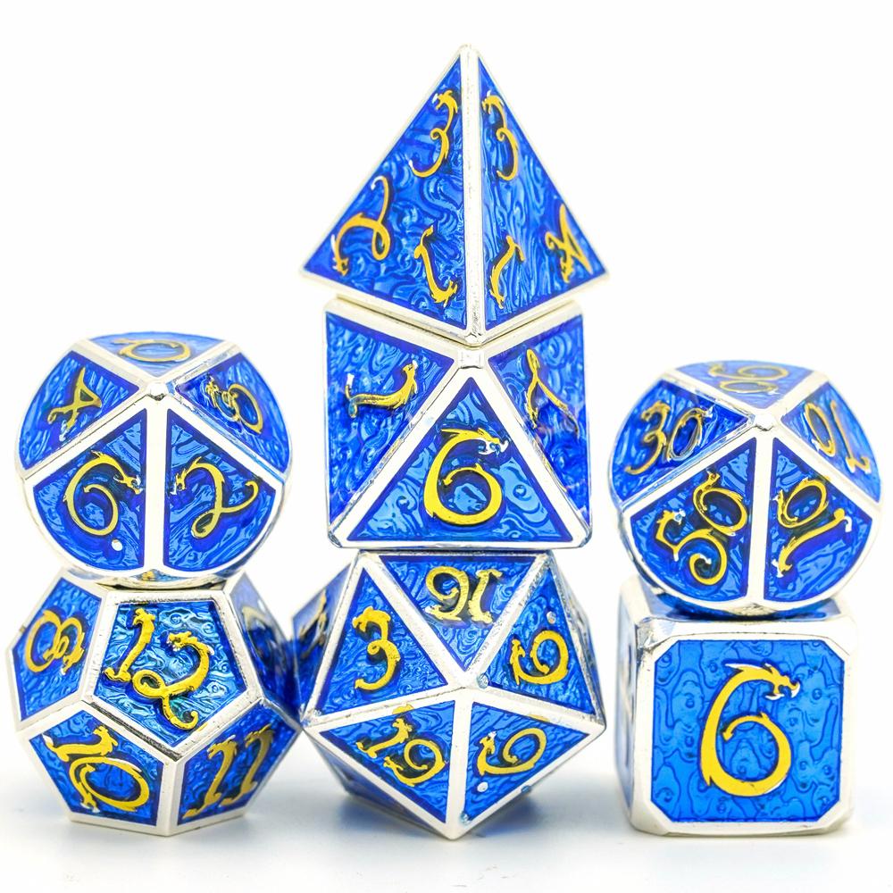 Cusdie Dragon Font DND Dice Metal, Auspicious Cloud, 7Pcs Polyhedral Dice Set, for D&D Role Playing Game Pathfinder Board Games