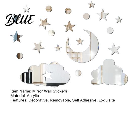 Decorative Mirror Wall Decals 3D Star Moon Cloud Stickers Self Adhesive Decals