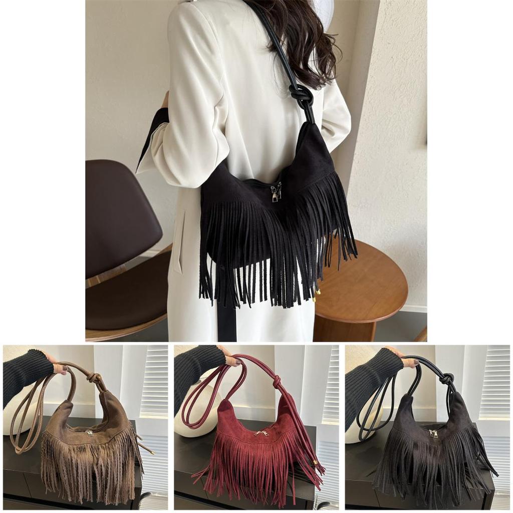 Modische Quaste Große Kapazität 2024 Neu Retro Beliebt Damen Einfach Einzelne Schulter Diagonale Schultertasche