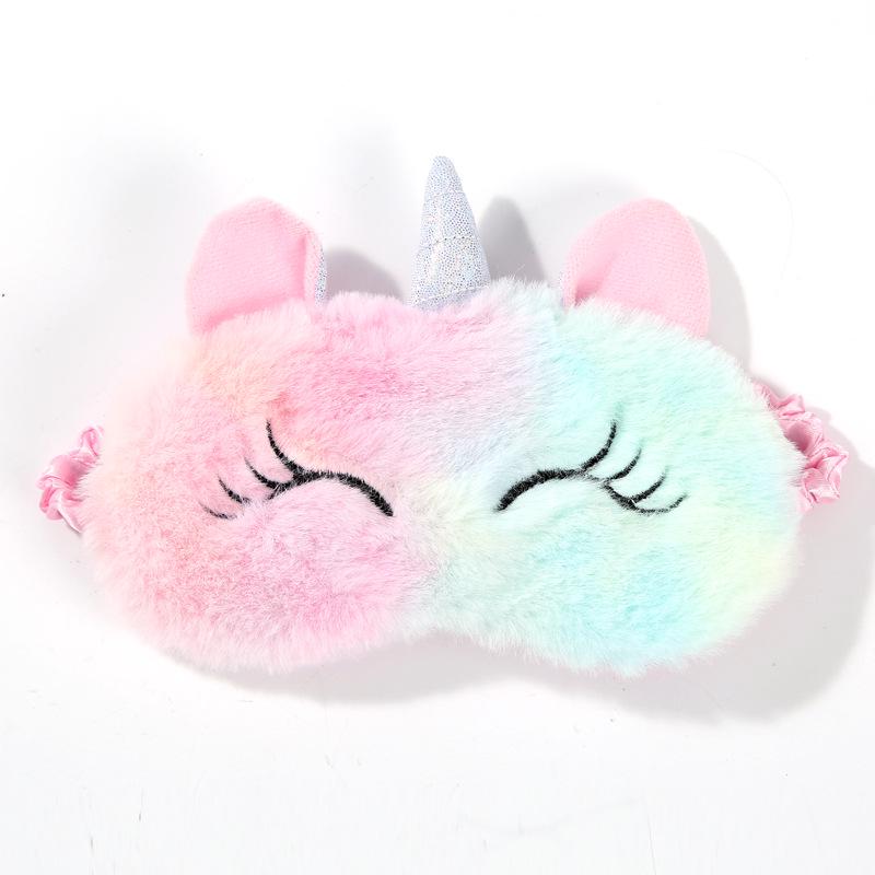 Rainbow Unicorn Plush Eye Mask - Light-Blocking and Cute Cartoon Design