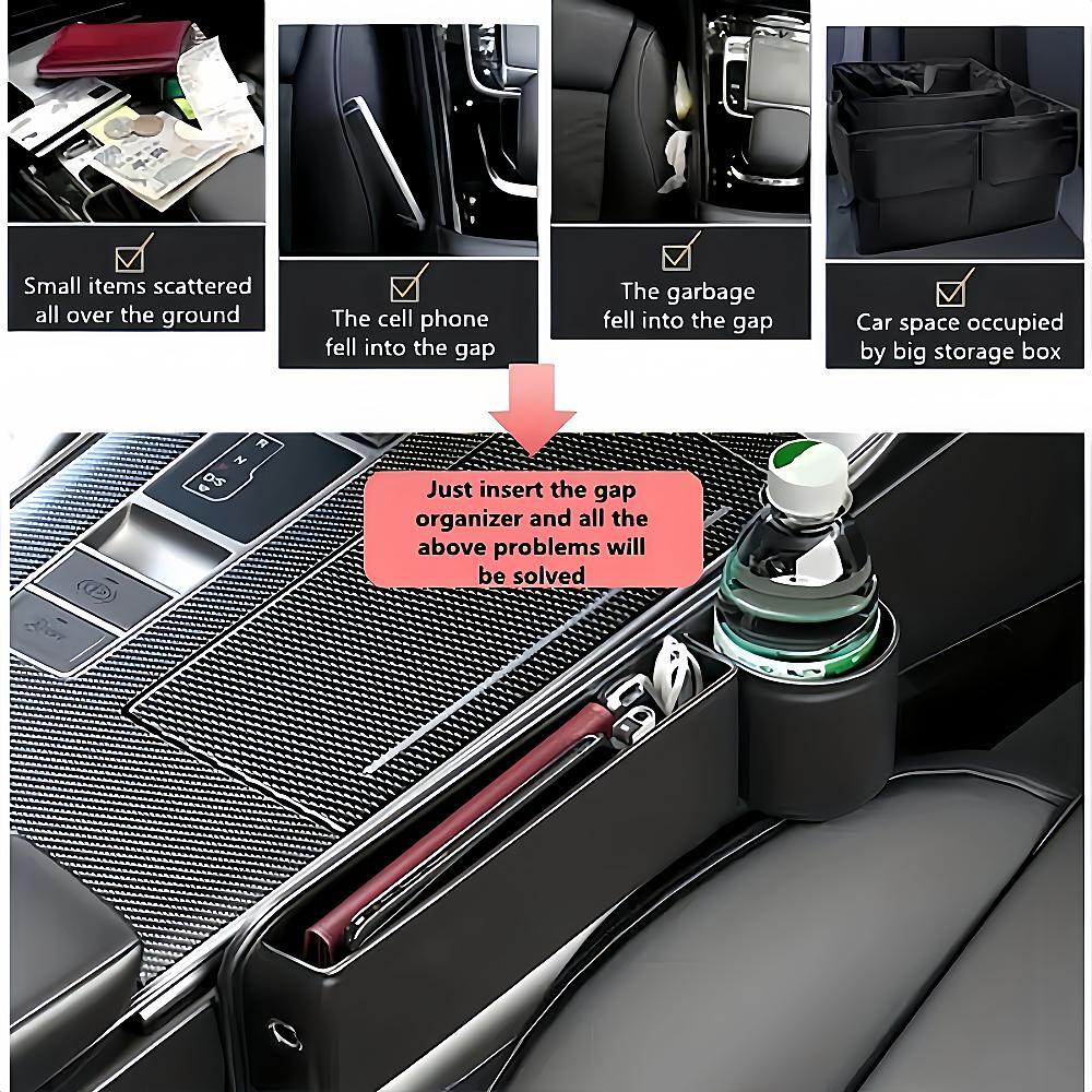 1pc Car Seat Gap Filler Organizer with Cup Holder PU Leather Car Side Seat Storage Box Multi-functional Car Interior Organizer F
