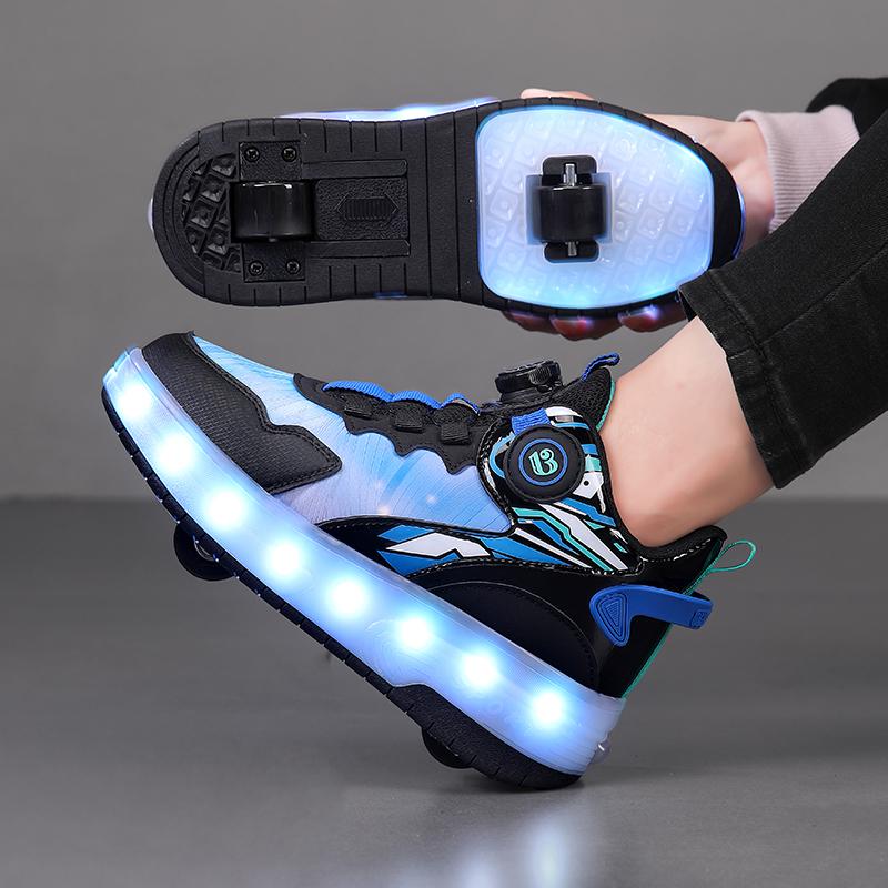 Boys/girls Two-wheel Dual-purpose Roller Skates Double Row Heely Shoes Roller Skates Luminous Sports Shoes Rechargeable