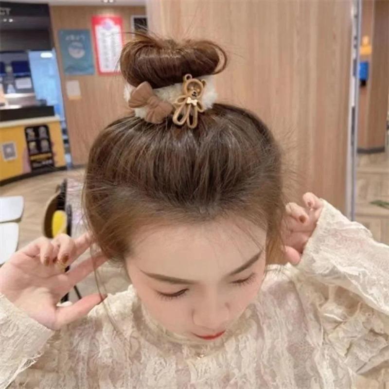 Winter Milk Coffee Cartoon Plush Headband, Bow, Flower Hair Rope, Network, Same Style Hair Accessories