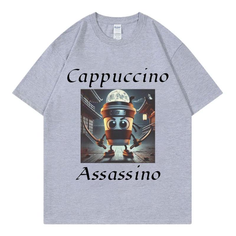 Cappuccino Assassino Graphic T Shirts Funny Italian Brainrot Meme TShirt Unisex Fashion Casual Short Sleeve T Shirt Streetwear