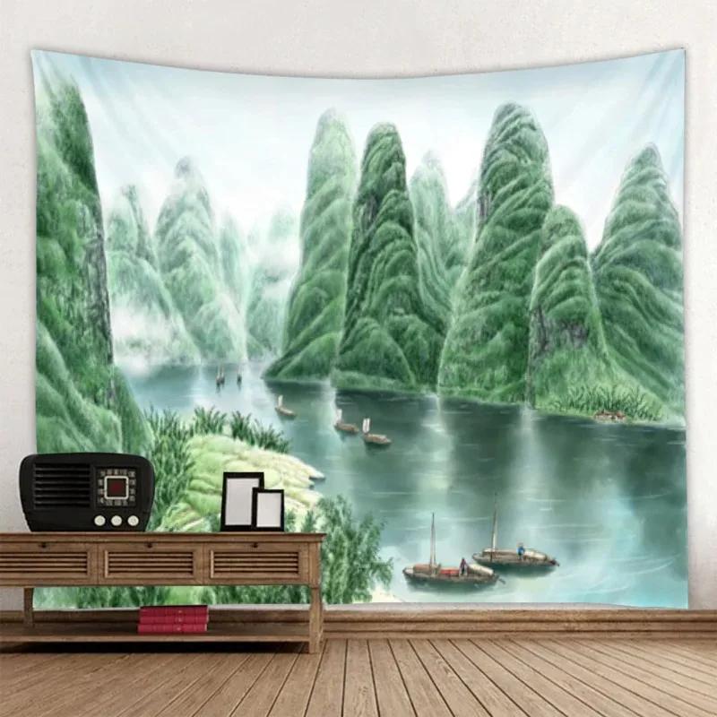 Home Wall Decoration Tapestry Landscape Ink Painting Pattern Background Office Living Room Tapestry