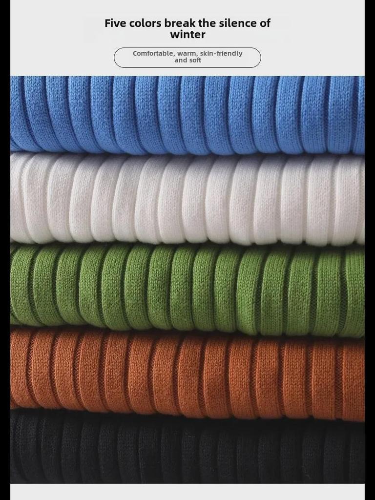 Maglione Pullover da Uomo Trendy a Collo Alto a Maglia a Tinta Unita Spesso