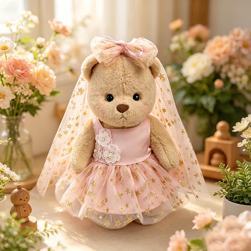Medium Bear Outfit - Blue Pink Striped Carrot Overalls Set