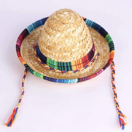 Carnival Hat, Mini Mexican Straw Hat, Natural Colorful Braided Edge Hat, Breathable Festive Party
