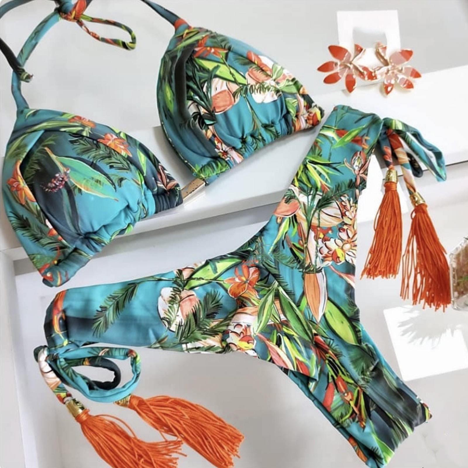 Women s  Fashion Summer New  Tie Beach Sexy Split Two Piece Set Bikini Swimsuit L