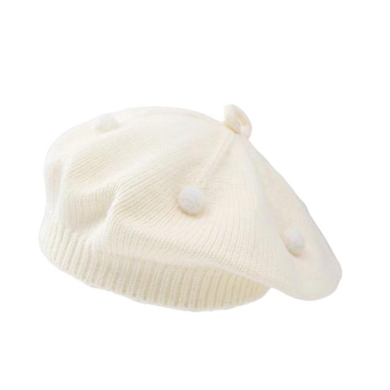 French Style Beret Hat Plush Ball Decor Baby Beret Hat with Anti-Slip Design Elastic Fit Warm Knitting Hat Autumn Winter Headwear
