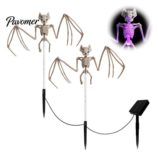Ossa di Pipistrello 3D Realistiche, Luci Solari da Giardino per Halloween, Decorazioni per Sentieri Scheletriche, Accessori da Cortile Impermeabili a LED, Pali Luminosi Spettrali