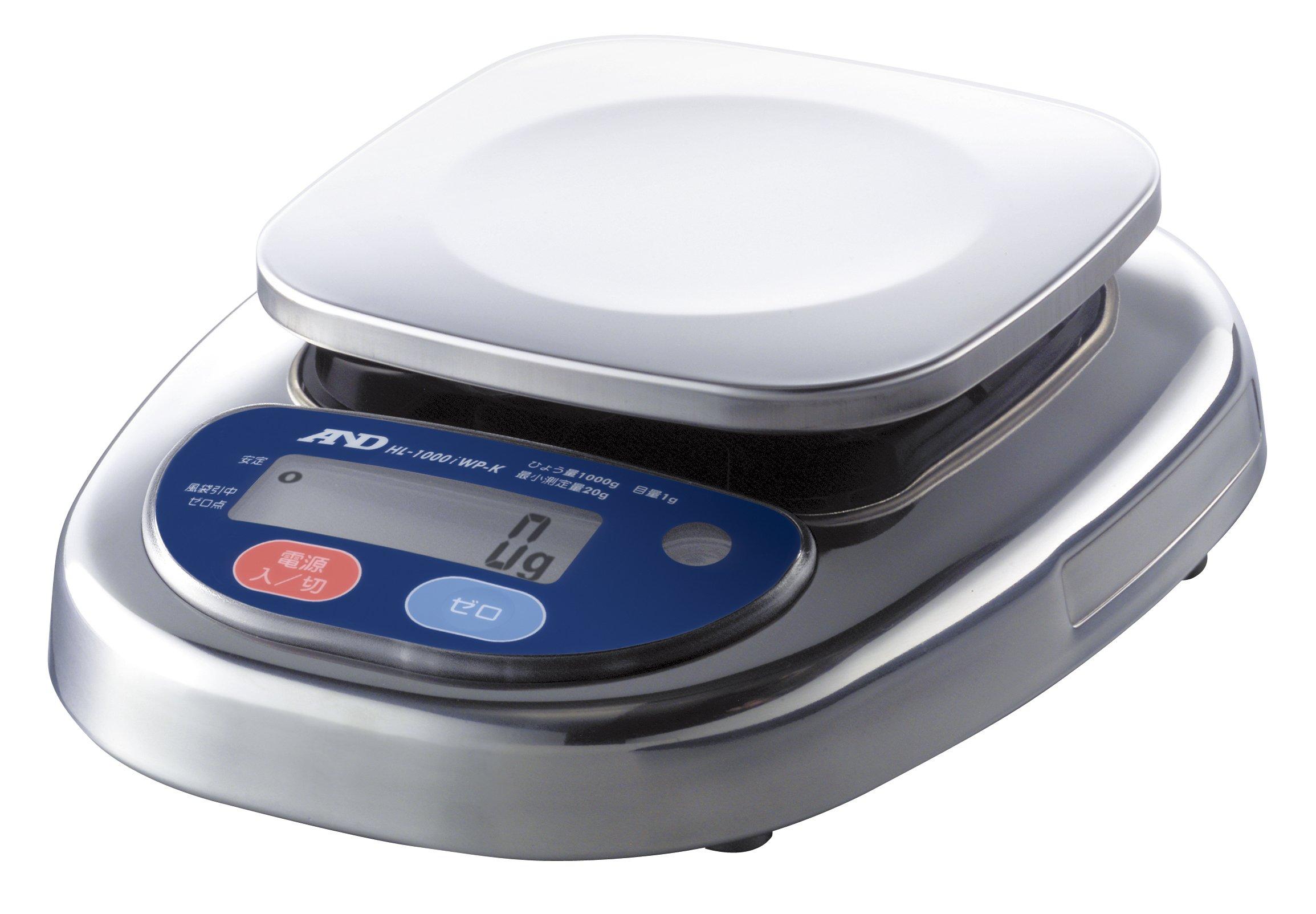 

Certified Dustproof and Waterproof Digital Scale Minimum 1g Pan x Certified for Two A&D HL-1000iWP-K-A2 (Capacity 1000g, Display (Usable Range