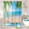 Ocean Beach Shower Curtains And Rugs For Seaside Tropical Landscapes Coconut Trees Cars Hanging Curtains Bath Pad Bathroom Decor