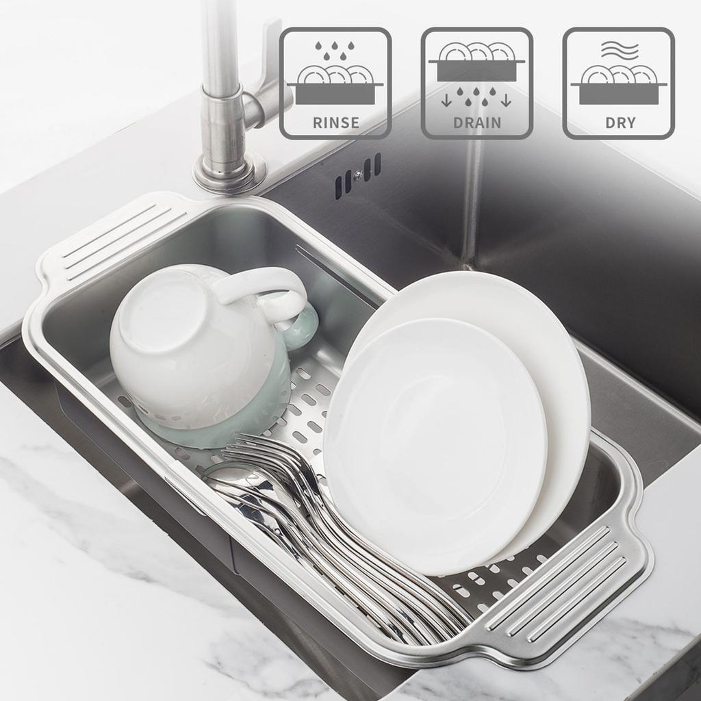 Edelstahl Abtropfkorb Ausziehbarer Spülen Siebkorb Lebensmittelqualität Hitzebeständig Sieb für Spülen Kleiner als 17,3 Zoll
