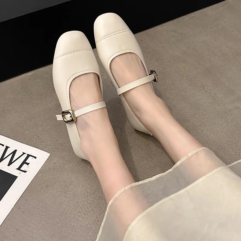 Spring/Autumn Fashion Buckle Single Women's Solid Color Model Square Toe Beautiful Casual and Comfortable Loafers