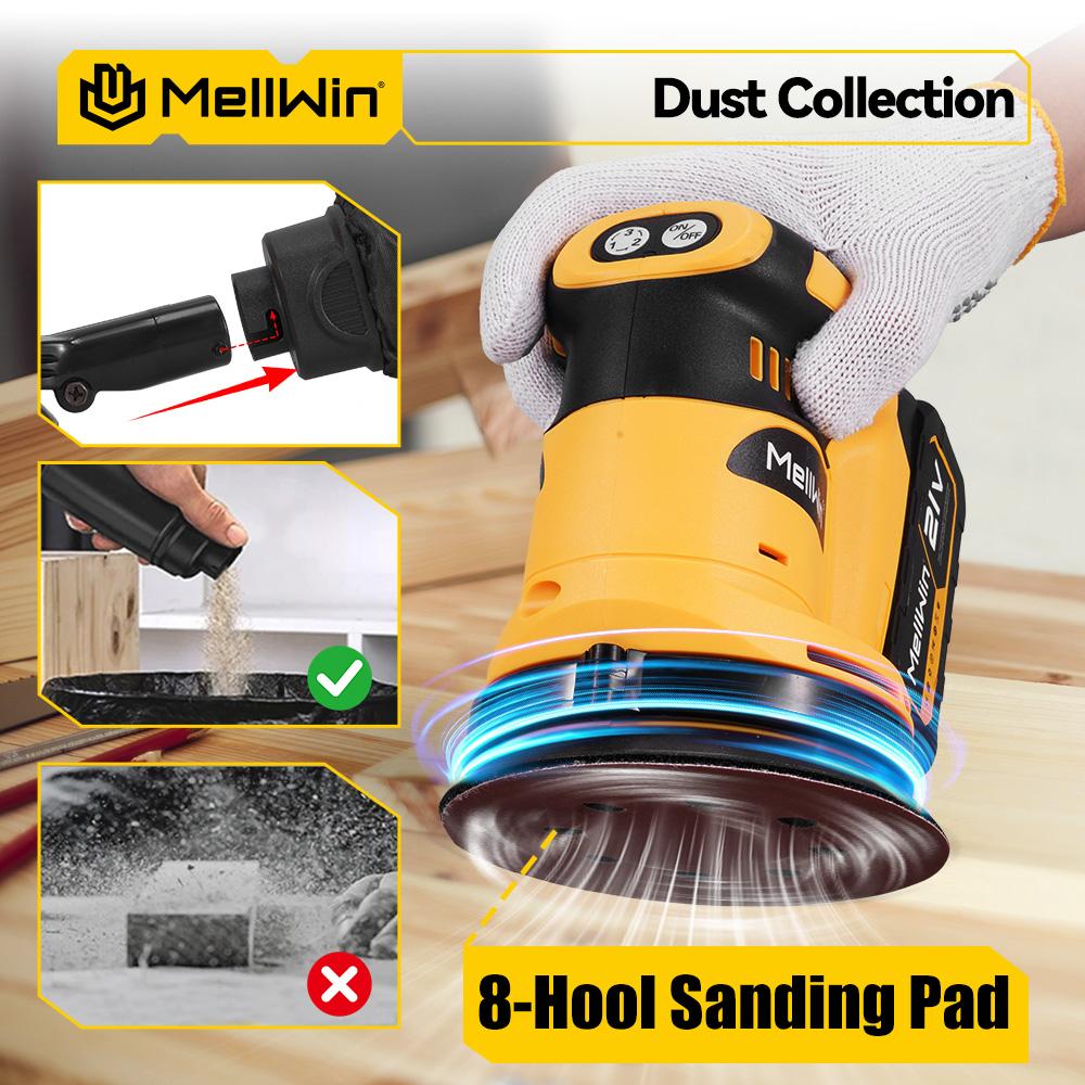 MELLWIN Cordless Electric Sander 3Speed Adjustable Orbital Sanding Polishing Machine Woodworking Tool For Makita 18VBattery Pin